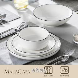 24 Piece Porcelain Dinnerware Set for 6 Ceramic Dishes with Black Rim MALACASA