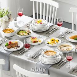 24 Piece Porcelain Dinnerware Set for 6 Ceramic Dishes with Black Rim MALACASA