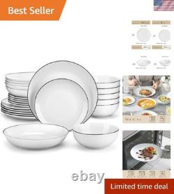 24-Piece Porcelain Dinnerware Set, with Black Rim Dish Set for 6 Modern Whi