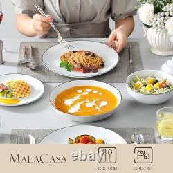 24-Piece Porcelain Dinnerware Set, with Black Rim Dish Set for 6 Modern Whi