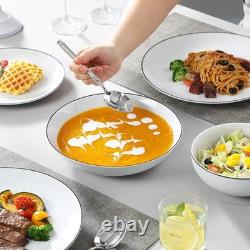 24-Piece Porcelain Dinnerware Set, with Black Rim Dish Set for 6 Modern Whi 24-Piece Porcelain Dinnerware Set, with Black Rim Dish Set for 6 Modern Whi