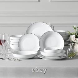 24-Piece Porcelain Dinnerware Set, with Black Rim Dish Set for 6 Modern Whi