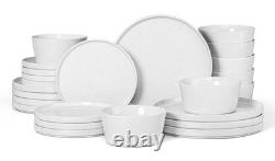 24 Pieces Dinnerware Dishes Set for 8, Handmade Stoneware Dining Plates and B