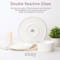 24 Pieces Dinnerware Dishes Set for 8, Handmade Stoneware Dining Plates and B
