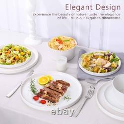 24 Pieces Dinnerware Dishes Set for 8, Handmade Stoneware Dining Plates and B