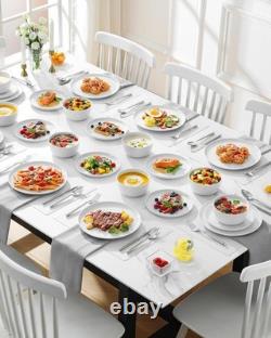 24 Pieces Gourmet Porcelain Dinnerware Sets, Plates and Bowls Set, High-Fire