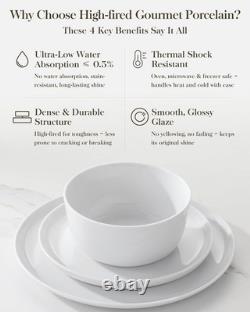 24 Pieces Gourmet Porcelain Dinnerware Sets, Plates and Bowls Set, High-Fire
