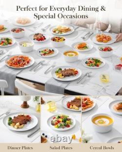 24 Pieces Gourmet Porcelain Dinnerware Sets, Plates and Bowls Set, High-Fire