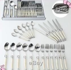 24 Pieces Laguiole Stainless Steel Dinnerware Set Creamy White Handle Tableware