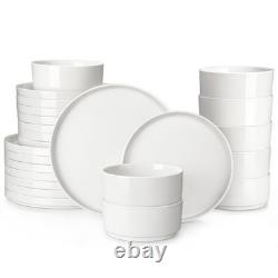 24 Pieces Porcelain Dinnerware Set, Modern White Dish Set for 8, Premium Serv