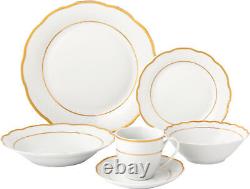 24 Pieces Porcelain Dinnerware Set Service for 4 People Gold Wavy, Gloria