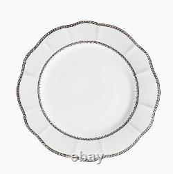24 Pieces Porcelain Dinnerware Set Service for 4 People Wavy, Lattice/Silver