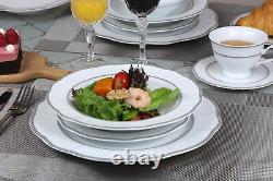 24 Pieces Porcelain Dinnerware Set Service for 4 People Wavy, Lattice/Silver