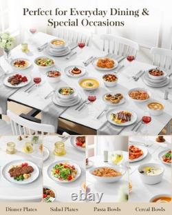 24 Pieces Porcelain Dinnerware Sets, Premium Plates and Bowls Set, High-Fired