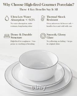 24 Pieces Porcelain Dinnerware Sets, Premium Plates and Bowls Set, High-Fired