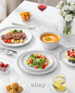24 Pieces Porcelain Dinnerware Sets, Premium Plates and Bowls Set, High-Fired