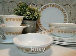 24-pc Vintage CORELLE BUTTERFLY GOLD Dinnerware Set plate bowl cup saucer