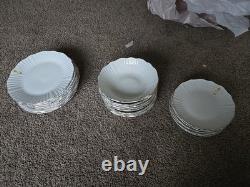 24pc White Fluted Porcelain Dinnerware Set Gold Trim Plates Bowls Elegant