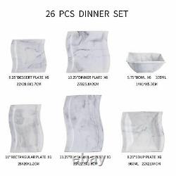 26 Pcs Dinnerware Set Kitchen Nordic Style Marble Porcelain Bowl Plate Dessert
