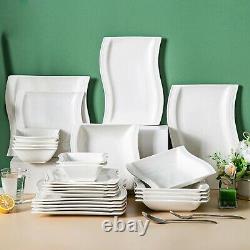 26 Piece White Square Ceramic Porcelain Dinner Dessert Plate Bowl Dinnerware Set