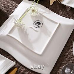 26 Piece White Square Ceramic Porcelain Dinner Dessert Plate Bowl Dinnerware Set