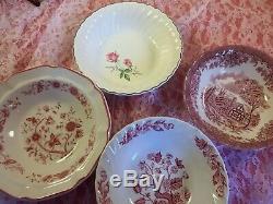 26 pc 4 place sets Vintage Mismatched pink red Transferware Dinnerware Set #24