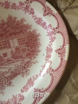 26 pc 4 place sets Vintage Mismatched pink red Transferware Dinnerware Set #24