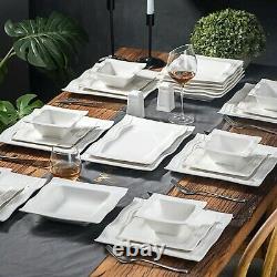 28 Piece White Square Ceramic Porcelain Dinner Plates Bowl Shaker Dinnerware Set