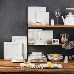 28 Piece White Square Ceramic Porcelain Dinner Plates Bowl Shaker Dinnerware Set