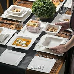 28 Piece White Square Ceramic Porcelain Dinner Plates Bowl Shaker Dinnerware Set
