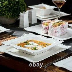 28 Piece White Square Ceramic Porcelain Dinner Plates Bowl Shaker Dinnerware Set