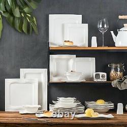 28 Piece White Square Ceramic Porcelain Dinner Plates Bowl Shaker Dinnerware Set