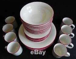 28 Pieces Oneida American Beauty Set White With Red Trim Dinnerware China
