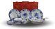 28-piece Bone China Blue and White Dinnerware Set, Service for 6, Rice Bowl S