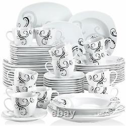 30/60 Piece Ivory White Ceramic Porcelain Dinnerware Set Black Decals Dinner USA