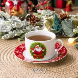 30 Pcs Dinnerware Set, Round Plate, Poreclain Dinnerware, White And Red