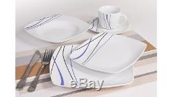 30 Piece Dinner Set Service White Porcelain Square Dinnerware Cup Plate Crockery