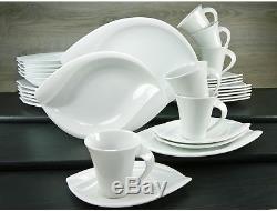30 Piece Dinnerware Set Plates Dishes Bowls Mugs White Porcelain Service For 6