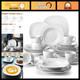 30-Piece Grey & White Porcelain Dinnerware Set for 6 Square Ceramic Plates, Bo