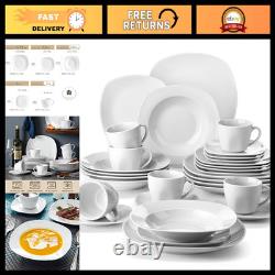 30-Piece Grey & White Porcelain Dinnerware Set for 6 Square Ceramic Plates, Bo