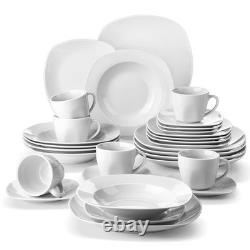 30-Piece Grey & White Porcelain Dinnerware Set for 6 Square Ceramic Plates, Bo