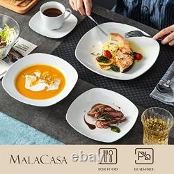 30-Piece Grey & White Porcelain Dinnerware Set for 6 Square Ceramic Plates, Bo