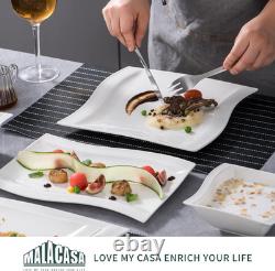 30-Piece Ivory White Dinnerware Set Elegant FLORA Series Plates & Bowls