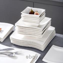 30-Piece Ivory White Dinnerware Set Elegant FLORA Series Plates & Bowls