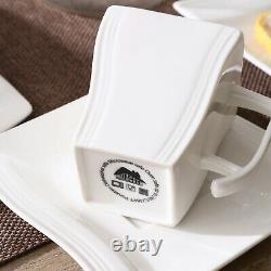 30 Piece White Square Ceramic Porcelain Dinner Plates Bowls Cups Dinnerware Set
