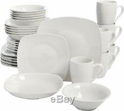 30-Pieces Dinnerware Set Porcelain Square White Microwave Safe Service for 6
