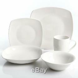 30-Pieces Dinnerware Set Porcelain Square White Microwave Safe Service for 6