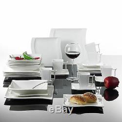 30PCS Square Ceramic Dinner Kitchen Service Dinnerware Plates Cup Complete Set