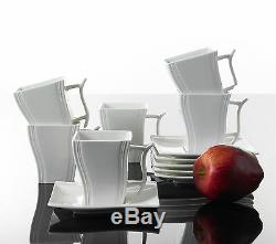 30PCS Square Ceramic Dinner Kitchen Service Dinnerware Plates Cup Complete Set