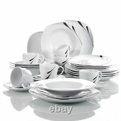 30pcs Dinner Set Porcelain Crockery Dining Service for 6 Plates Bowls Dinnerware